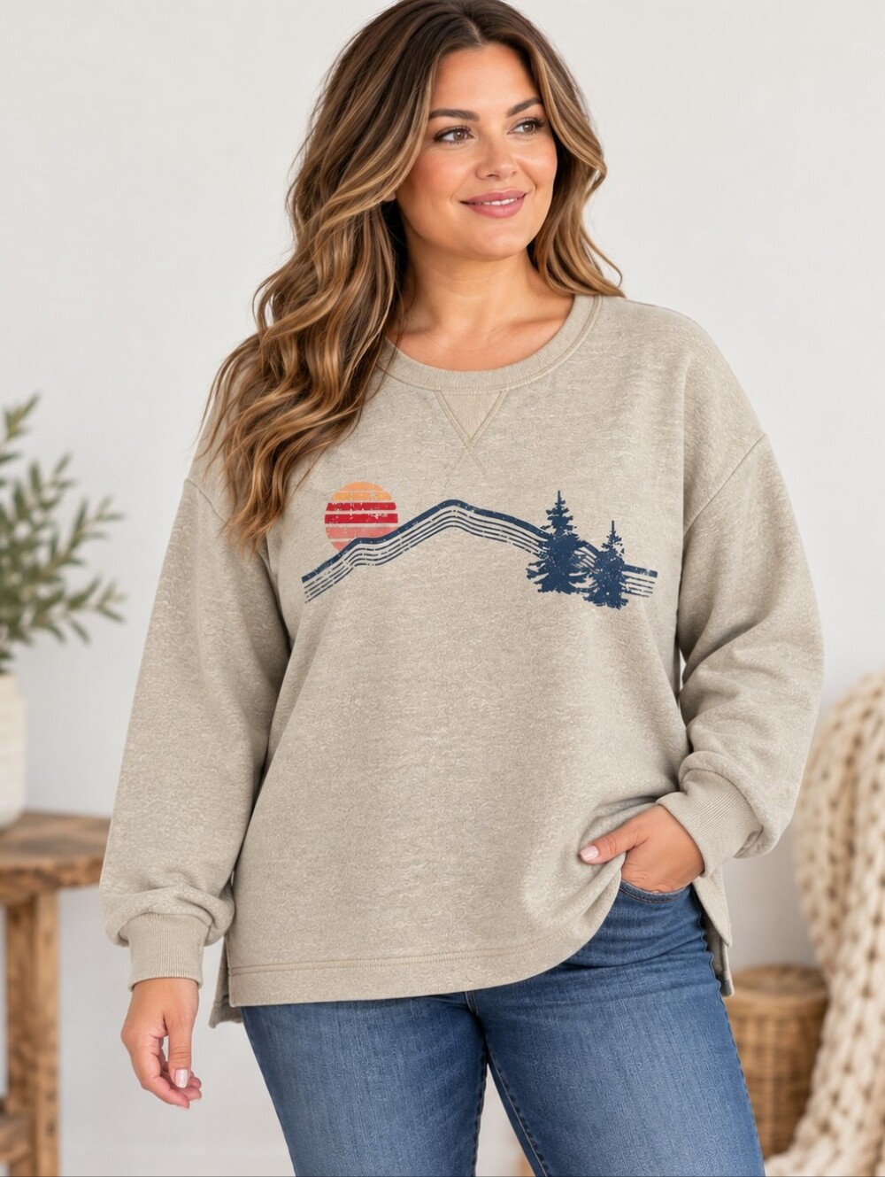 Angels Forever Young Plus Size 3X Retro Mountain Graphic Sweatshirt NWT